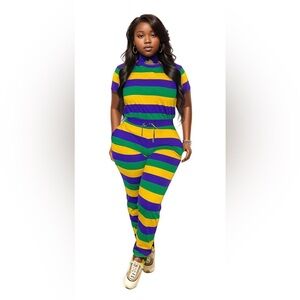 Mardi Gras Purple, Green and Gold Striped 2pc Set